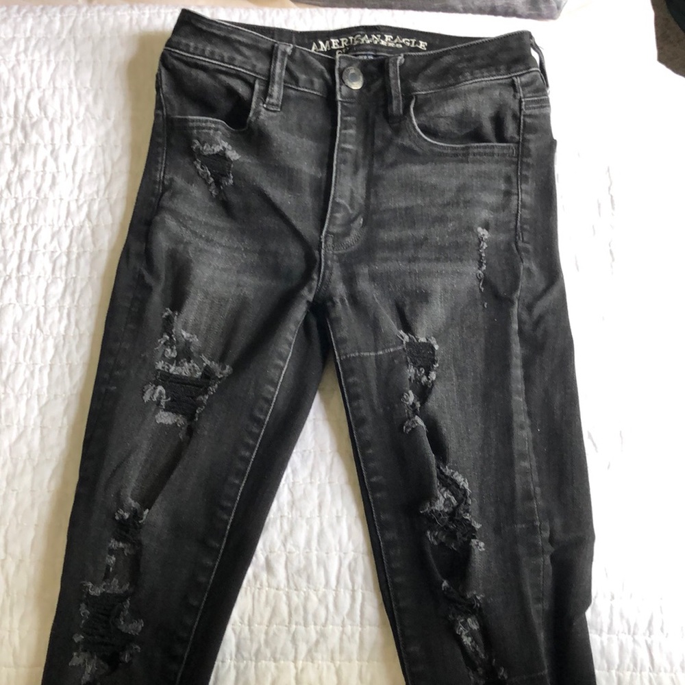 American eagle black ripped skinny jeans